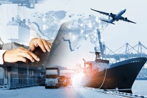 The world logistics  background or transportation Industry or shipping business, Container Cargo  shipment , truck delivery, airplane , import export Concept